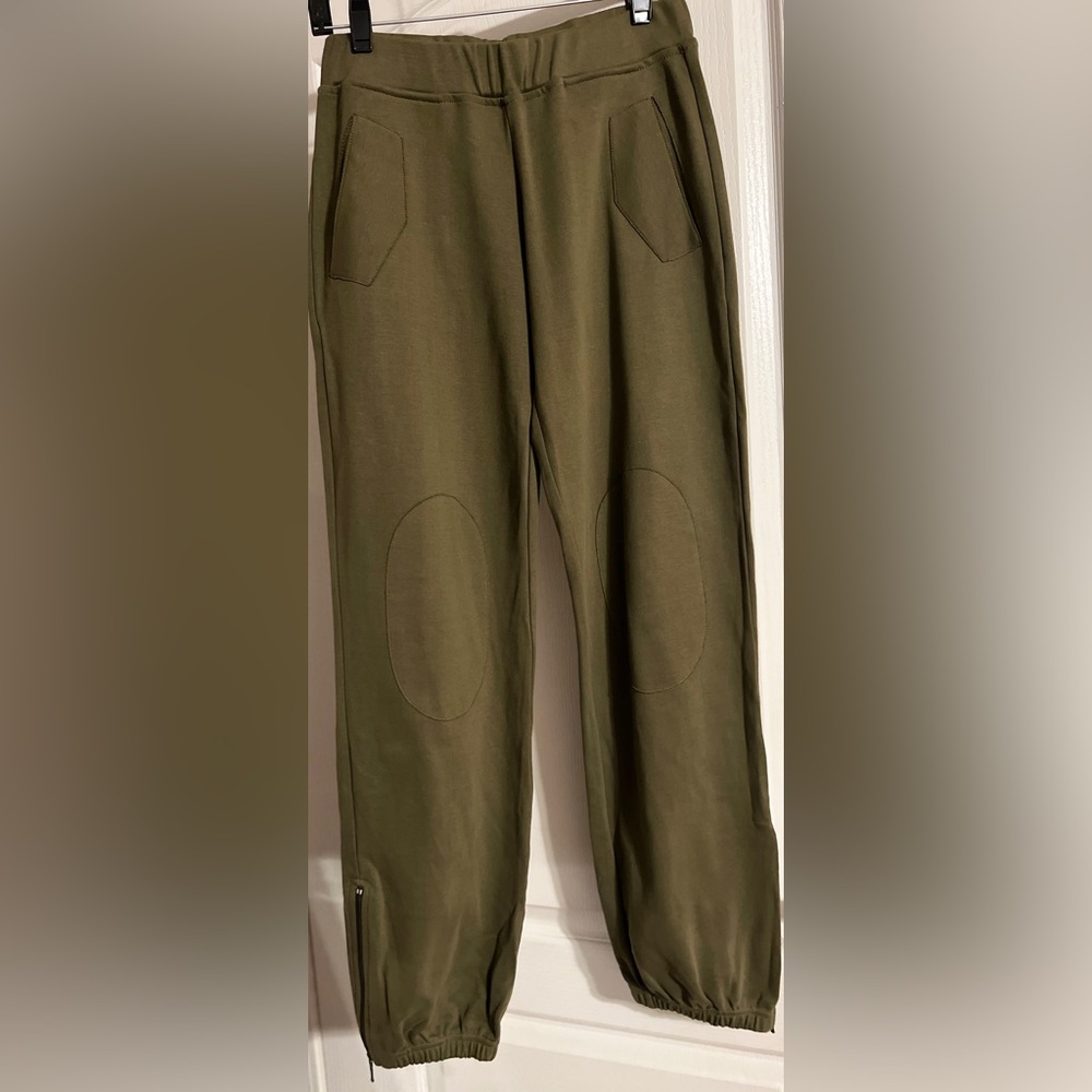 Vintage Olive Green Jogger Pants with Knee Patches